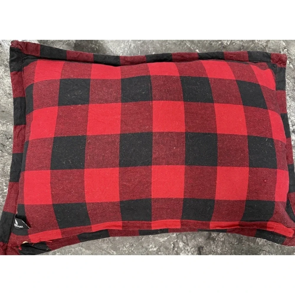 Newport Holiday Christmas Peace Decorative Pillow Burlap Plaid Down Filled 20X14